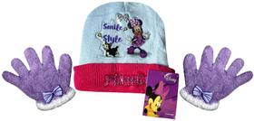 Kit Acessórios Inverno Infantil Menina Personagem Desenho Minnie Mouse - Azul E Rosa - Disney : Touca Gorro + Luvas