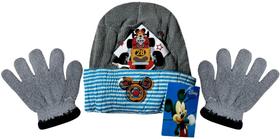 Kit Acessórios Inverno Infantil Menino Desenho Mickey Mouse Aventuras Sobre Rodas - Cinza - Disney : Touca Gorro + Luvas