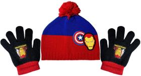Kit Acessórios Inverno Infantil Menino Os Vingadores Avengers - Heróis Capitão América E Homem De Ferro - Marvel : Touca Gorro + Luvas