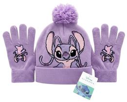 Kit Acessórios Inverno Infantil Para Criança Lilo Stitch Personagem Boneca Menina Alienígena Rosa Angel Disney Touca e Luvas