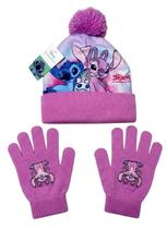 Kit Acessórios Inverno Infantil Para Criança Stitch E Angel Lilo e Stitch Rosa Disney Touca e Luvas