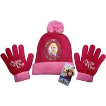 Kit Acessórios Inverno Infantil Princesa Elsa Rosa Frozen Disney Touca E Luvas