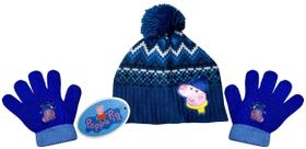 Kit Acessórios Inverno Para Bebê Menino Porco Porquinho George Pig - Azul - Turma Da Peppa Pig - Boneleska : Touca Gorro + Luvas