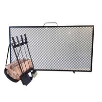 Kit Acessórios Lareira Porta Lenha Tela de Proteção 77x40