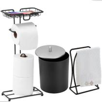 Kit Acessorios Lavabo Banheiro Lavabo Toalha Rosto Porta Papeleira E Celular Luxo Preto Arthi