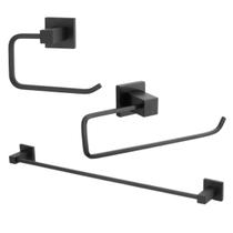 Kit acessorios lavatorio banheiro 3 peças preto future porta toalha banho, rosto, papeleira