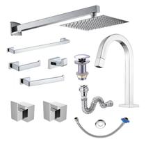 Kit Acessórios Lavatório Banheiro Completo Cromado Premium