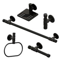 Kit Acessórios Lavatório Rústico Industrial Porta Toalha Argola + Toalheiro + Papeleira + Cabide + Saboneteira Preto Fosco Metal Luxo Kit Acessórios Lavatório Rústico Industrial Porta Toalha Argola + Toalheiro + Papeleira + Cabide + Saboneteira Preto Fosco Metal Luxo