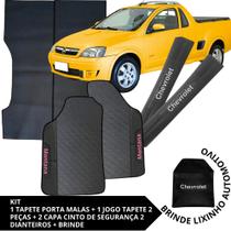 Kit Acessórios Montana 2003 a 2010 Tapete Emborrachado + Tapete Caçamba + 2 Capas de Cinto Segurança