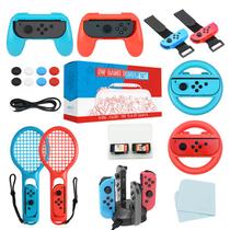 Kit Acessórios Nintendo Switch 20 em 1 - Carregador Volante Raquete Pulseira Grips Cabo