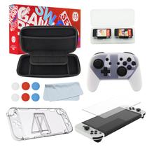 Kit Acessórios Nintendo Switch Oled 12 em 1 - Case Capa Película Grips Caps Suporte
