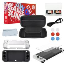 Kit Acessórios Nintendo Switch Oled 13 em 1 - Case Capa Silicone Película Cabo USB Case Cristal