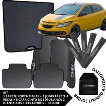 Kit Acessórios Onix 2012 a 2018 Tapete Emborrachado + Porta Malas + 5 Capas de Cinto Segurança
