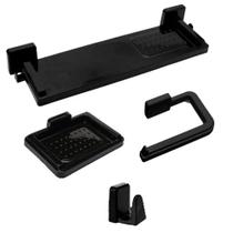 Kit Acessórios P/ Banheiro 4 Peças Encaixe Adesivo Preto