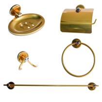 Kit Acessórios P/ Banheiro Aço Inox 5 Peças Dourado