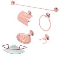 Kit Acessórios P/ Banheiro Aço Inox 6 Peças Rose