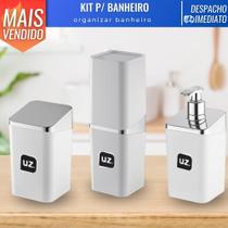 Kit Acessórios p/ Banheiro Porta Escova Sabonete Algodão 3 Itens