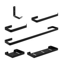 Kit Acessórios P/ Banheiro Preto Fosco 6 Peças Quadrado