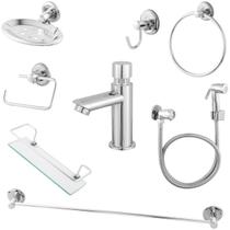 Kit Acessórios p/ Banheiro + Torneira Automática + Ducha Higiênica + Porta Shampoo