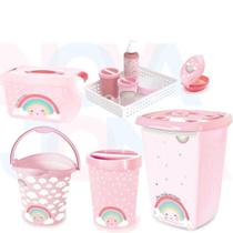 Kit Acessórios P/O Quarto Do Bebe Cesto,Lixeira,Sabon.,Balde, Cx Org. Kit Higiene Arco Iris - plasutil