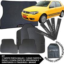 Kit Acessórios Palio 2004 a 2012 Tapete Emborrachado + Porta Malas + 5 Capas de Cinto Segurança