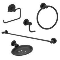 Kit Acessórios Para Banheiro 100% Metal Black/Preto 5 Peças - Modelar
