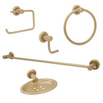 Kit Acessórios Para Banheiro 100% Metal Gold/Dourado 5 Peças - Modelar