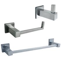 Kit Acessórios para Banheiro 3 Peças Aço Inox Toalheiro Suporte de Papel e Gancho Multiuso Azaléia