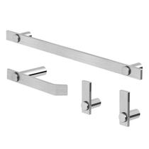 Kit Acessórios para Banheiro 4 Itens Modelo Patmos Aço Inox Escovado Grego Metal
