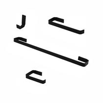 Kit Acessórios Para Banheiro 4 Peças Preto Fosco Aço Inox Quadrado Luxo