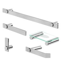 Kit Acessórios para Banheiro 5 Itens Modelo Patmos Aço Inox Escovado Grego Metal