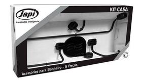 Kit Acessórios Para Banheiro 5 Pçs Quadrado Preto Fosco Japi