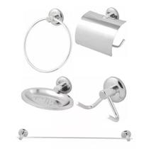 Kit Acessórios Para Banheiro 5 Peças Faetto Aço Inox Hidrolar Kit Acessórios Para Banheiro 5 Peças Faetto Aço Inox Hidrolar