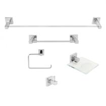 Kit Acessórios para Banheiro 5 Peças Inox Square Ducon Metais Kit Acessórios para Banheiro 5 Peças Inox Square Ducon Metais