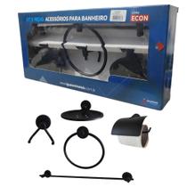 Kit Acessórios Para Banheiro 5 Peças Saboneteira Porta Toalha Papeleira Gancho Toalheiro Preto Fosco Black Corpo Metal Acabamento Em Abs Iguatemi Kit Acessórios Para Banheiro 5 Peças Saboneteira Porta Toalha Papeleira Gancho Toalheiro Preto Fosco Black Corpo Metal Acabamento Em Abs Iguatemi