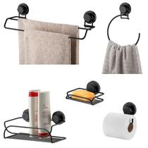 Kit Acessórios Para Banheiro 5 Peças Ventosa Preto Fosco