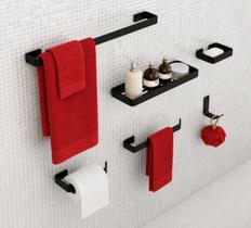 Kit Acessórios Para Banheiro 6 Peças Preto em Aluminio com Pintura Eletrostatica