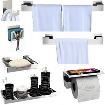 Kit Acessórios Para Banheiro 7 Peças Inox Adesivo 3M SF.ELG Kit Acessórios Para Banheiro 7 Peças Inox Adesivo 3M SF.ELG