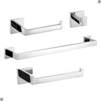 Kit acessorios para banheiro acabamento quadrado aço inox cromado 4 peças Kit acessorios para banheiro acabamento quadrado aço inox cromado 4 peças