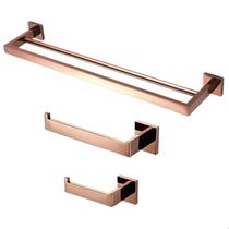 Kit Acessórios Para Banheiro Aço Inox 3 Peças Luxo Rose Gold