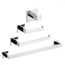 Kit acessórios para banheiro aço inox acabamento quadrado cromado 4 peças