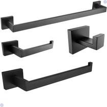 Kit acessórios para banheiro aço inox acabamento quadrado preto fosco black 4 peças