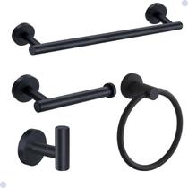 Kit acessórios para banheiro aço inox acabamento redondo preto black 4 peças