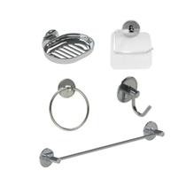 Kit acessórios para banheiro adesivo (dispensa furos) - Cromado