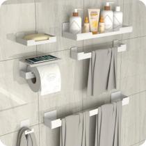 Kit Acessórios Para Banheiro Branco Adesivo 6pç ELG Kit Acessórios Para Banheiro Branco Adesivo 6pç ELG