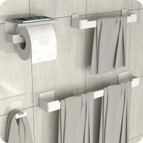 Kit Acessórios Para Banheiro Com Adesivo 4 Peças Branco ELG
