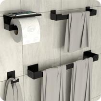 Kit Acessórios Para Banheiro Com Adesivo 4 Peças Preto ELG - MetalCromo