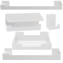 Kit Acessórios Para Banheiro Com Adesivo 5 Peças Branco ELG Kit Acessórios Para Banheiro Com Adesivo 5 Peças Branco ELG