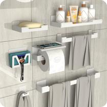 Kit Acessórios Para Banheiro Com Adesivo 7 Peças Branco ELG Kit Acessórios Para Banheiro Com Adesivo 7 Peças Branco ELG