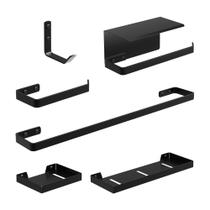 Kit Acessórios para Banheiro com Toalheiro Saboneteira Papeleiro Porta Shampoo 6 Peças Preto Decoração LUX Kit Acessórios para Banheiro com Toalheiro Saboneteira Papeleiro Porta Shampoo 6 Peças Preto Decoração LUX